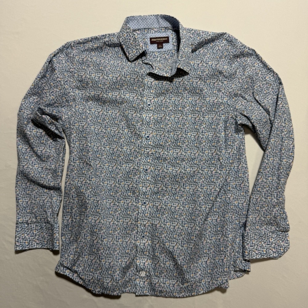 Johnston & Murphy Long Sleeve Button Down Shirt Mens L Blue Geometric Print